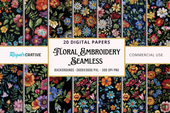 Reviewing the Floral Embroidery Digital Papers Bundle